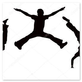 Sprung auf der Bühne, eingefrorener Action-Moment